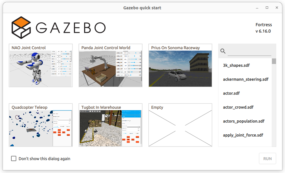 Figure 3.1 Gazebo Quick Start