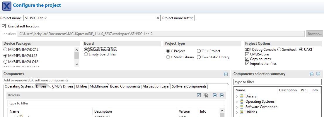 Figure 2.4b New Project Settings