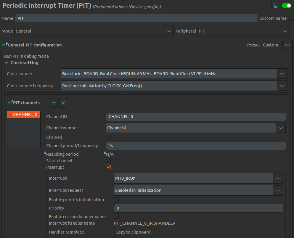 Figure 6.2 PIT settings