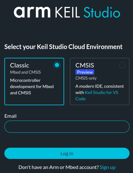 Figure 1.1 Keil Studio Cloud Login